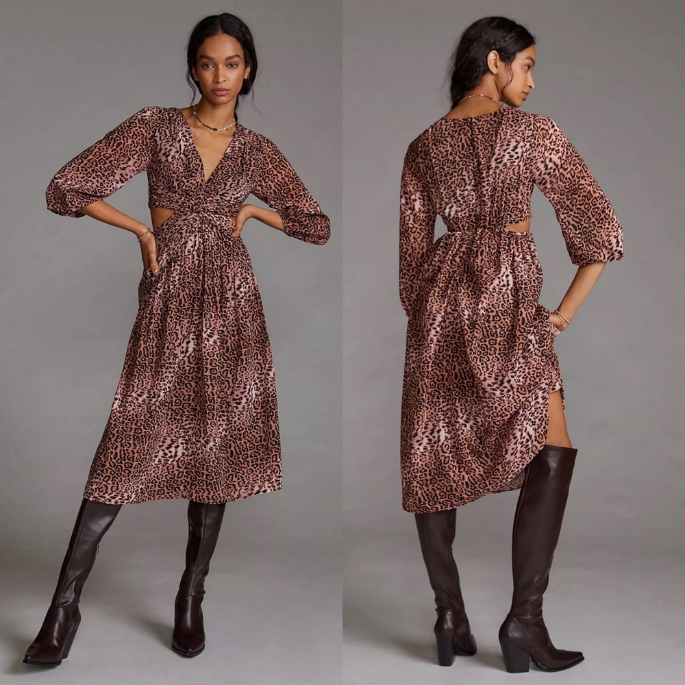 NWT Ranna Gill Printed Cut-Out Midi Dress by Anthropologie
